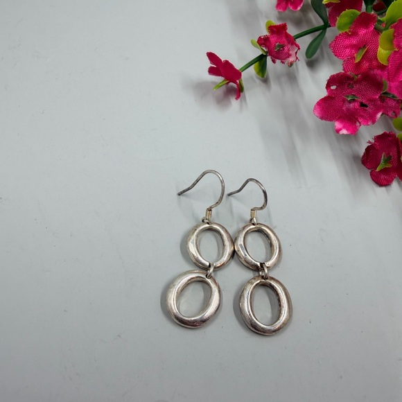 Vintage 925 Sterling Silver Geometric Dangle Earrings - Picture 5 of 6